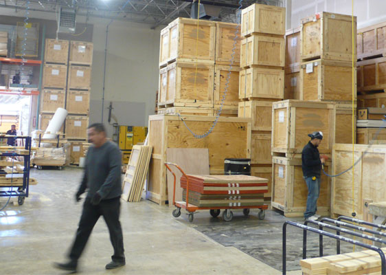 crates stacked in warehouse
